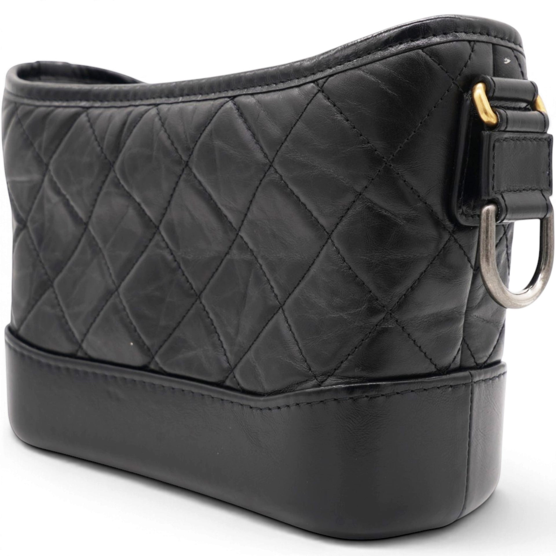 Aged Calfskin Quilted Small Gabrielle Hobo Black