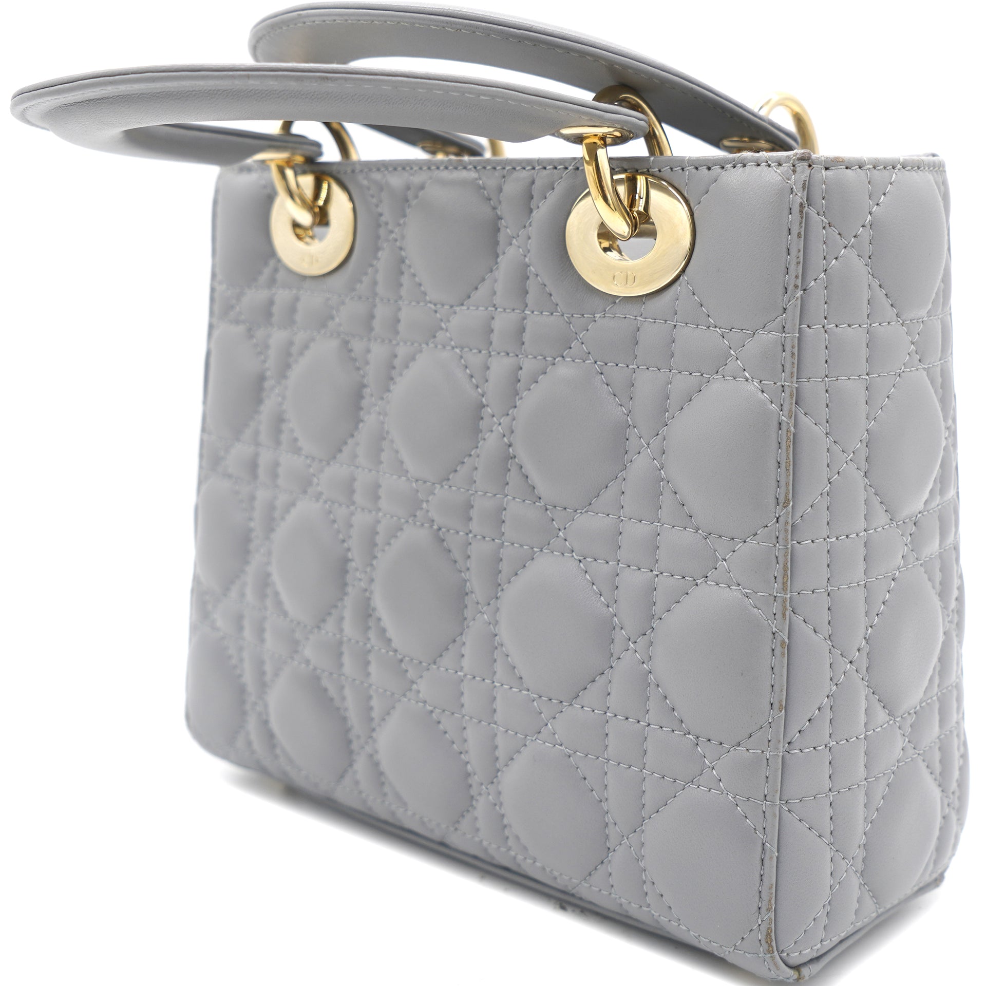 CHRISTIAN DIOR Lambskin Cannage Small Lucky Badges My Lady Dior Grey  1262836