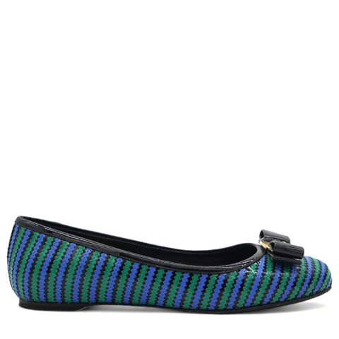 Vara Patent Flats Multicolour Blue Green Black Stripes 37