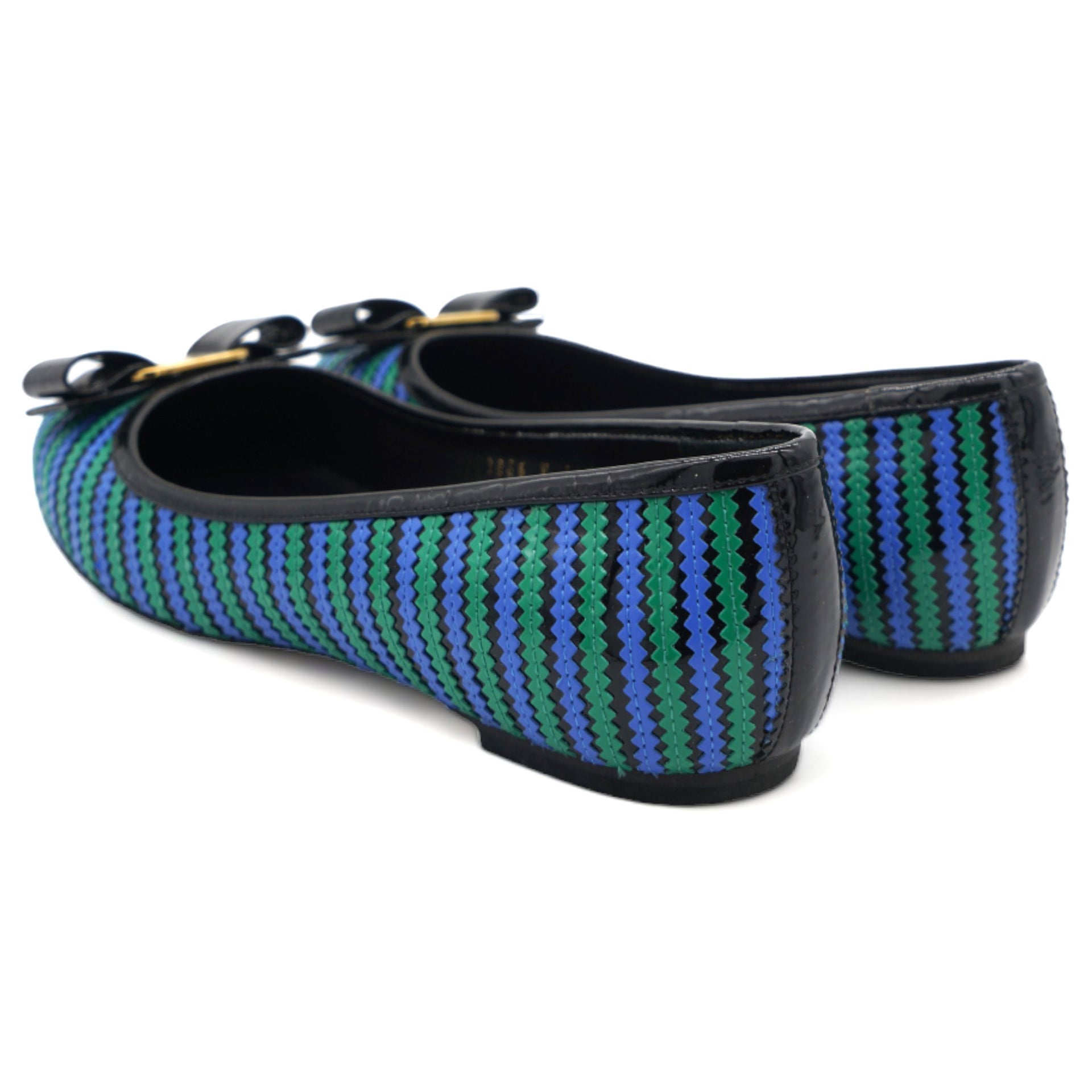 Vara Patent Flats Multicolour Blue Green Black Stripes 37