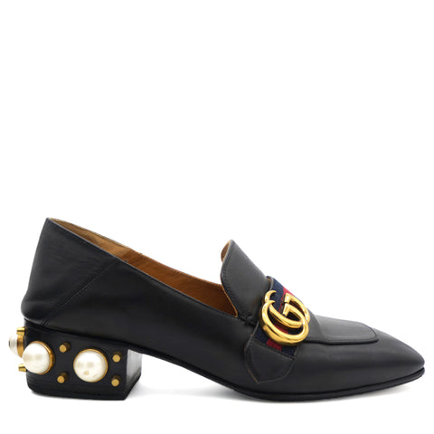 Black Leather Web GG Marmont Loafer Pumps 38