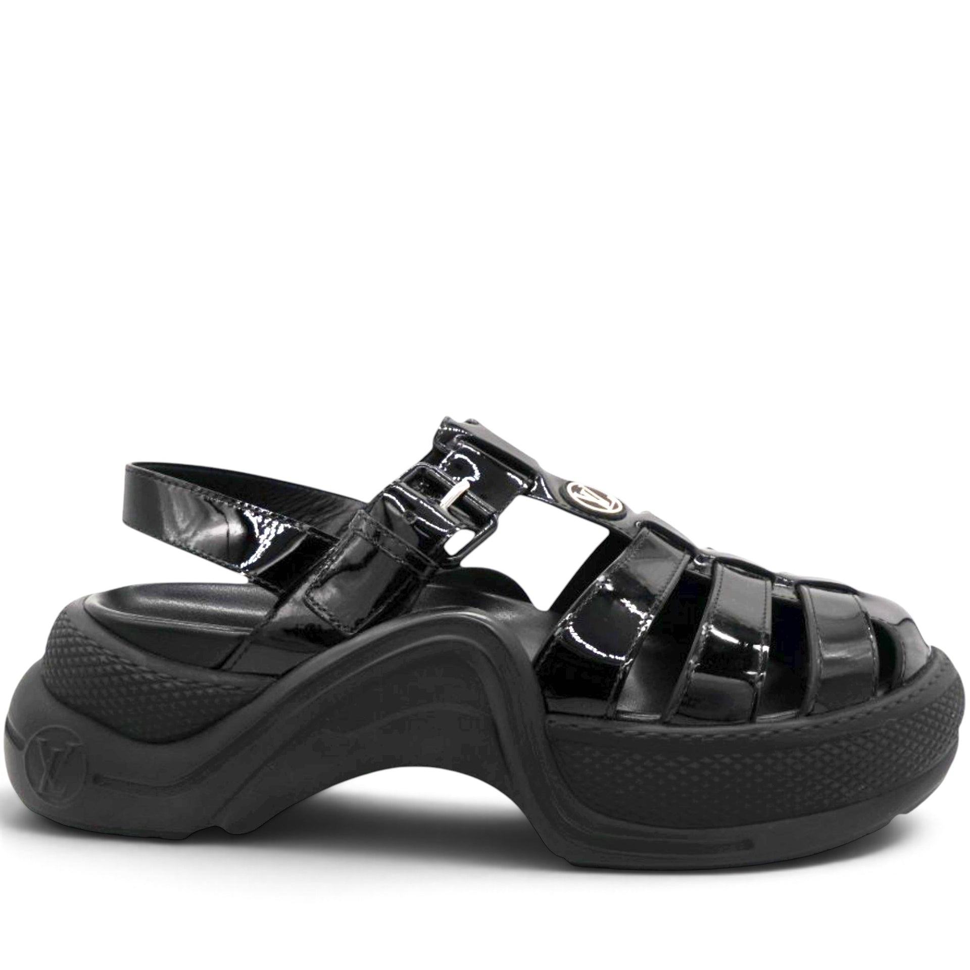 Black Patent Leather SS Open Toe Casual Sandals Size39