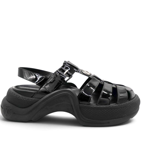 Black Patent Leather SS Open Toe Casual Sandals Size39