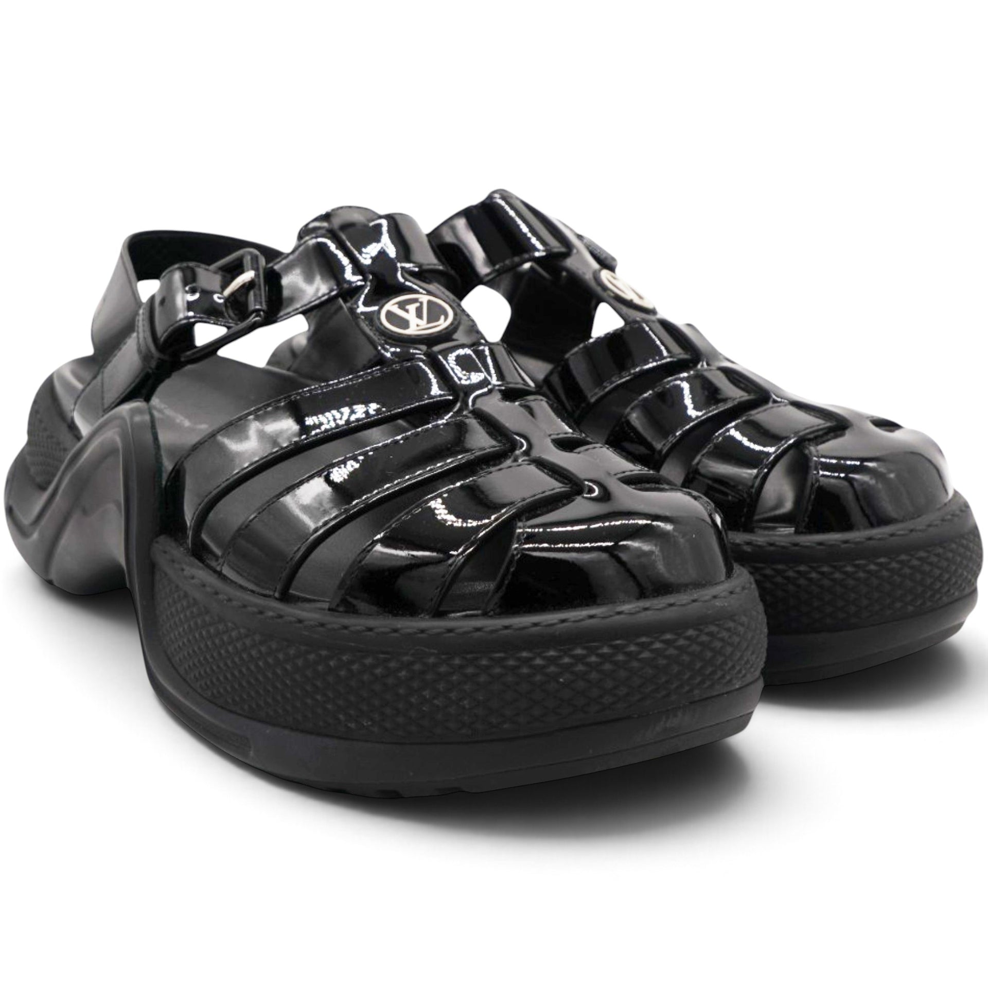 Black Patent Leather SS Open Toe Casual Sandals Size39