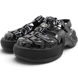 Black Patent Leather SS Open Toe Casual Sandals Size39