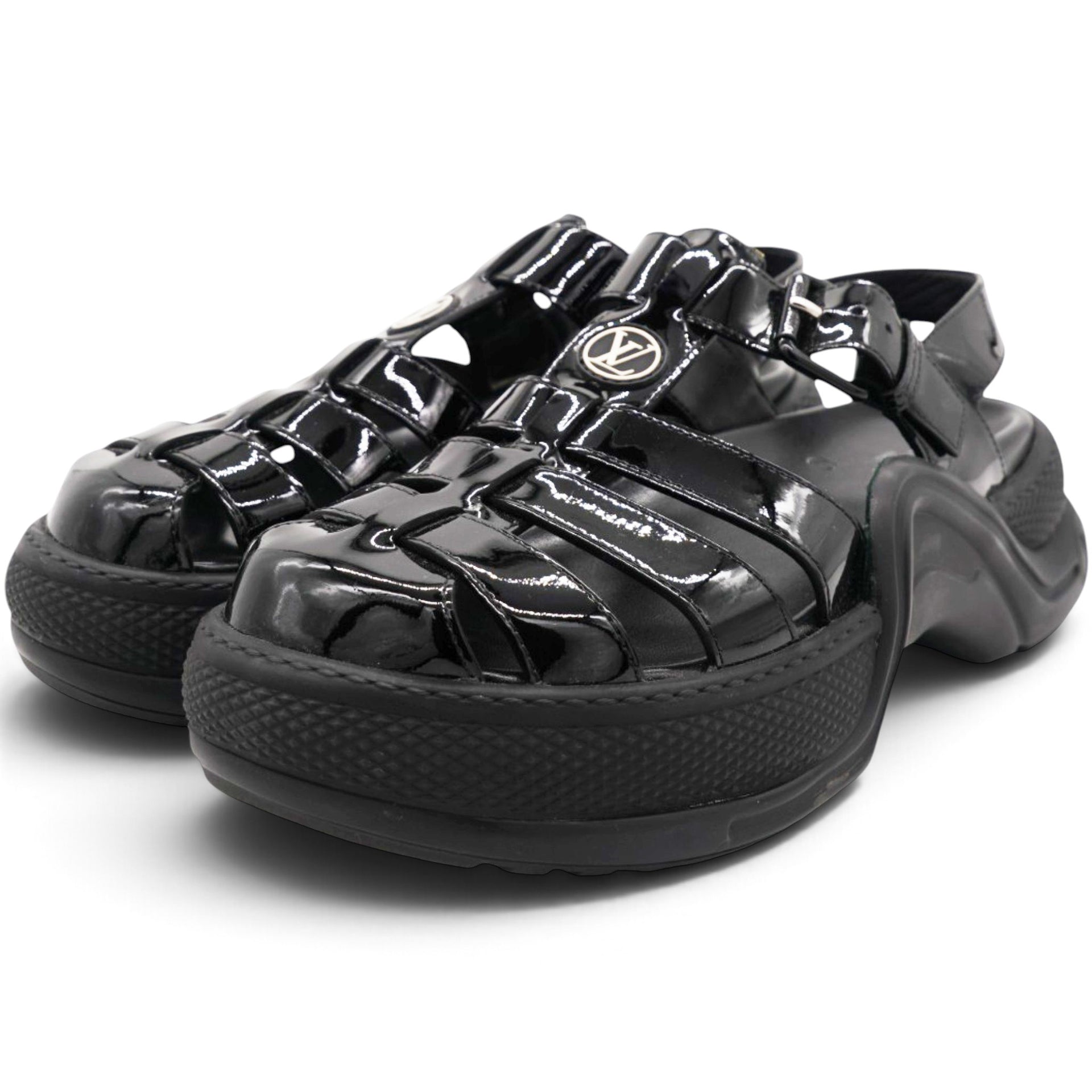 Black Patent Leather SS Open Toe Casual Sandals Size39
