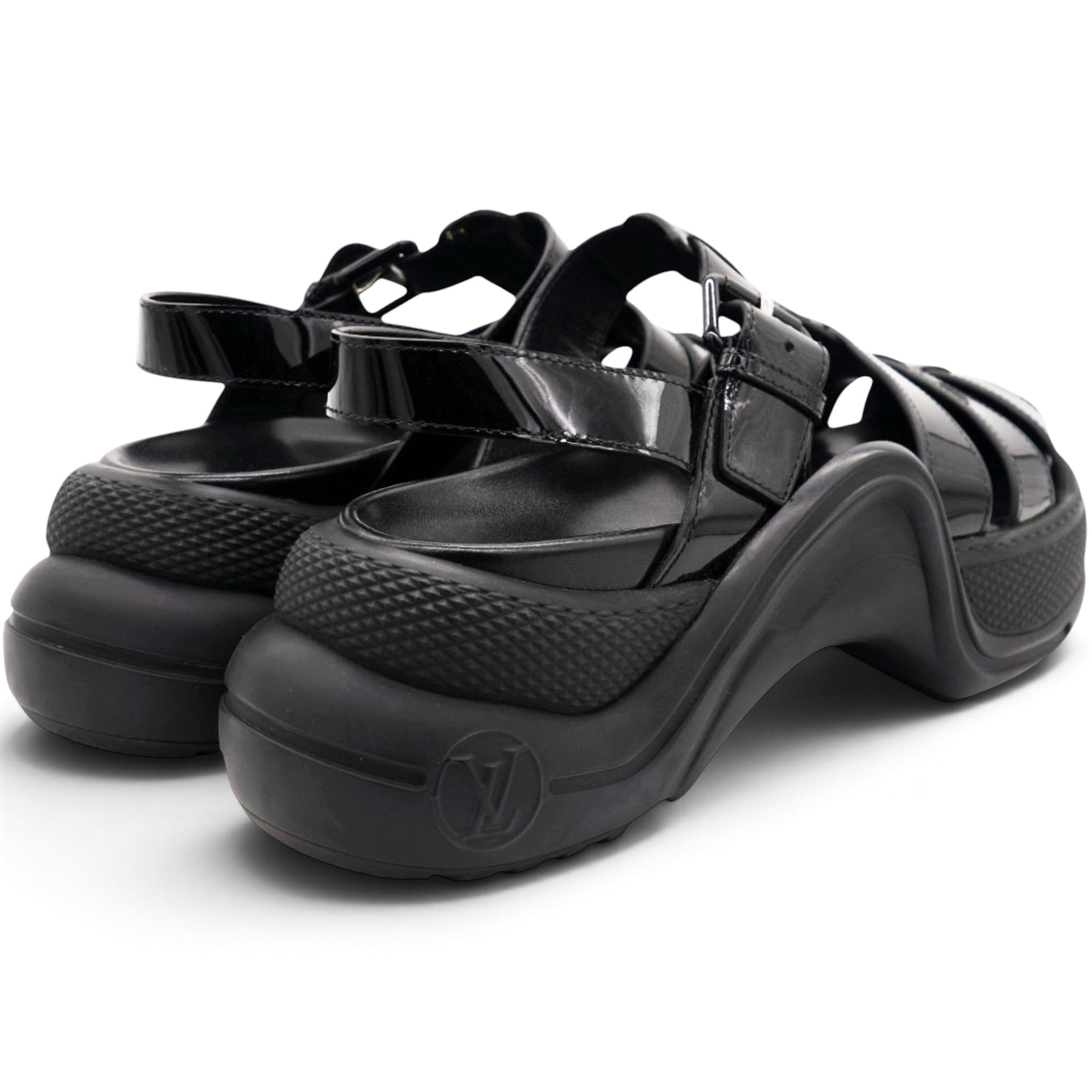 Black Patent Leather SS Open Toe Casual Sandals Size39