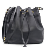 Paris Black Leather Small Emmanuelle Drawstring Bucket Bag