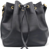 Paris Black Leather Small Emmanuelle Drawstring Bucket Bag