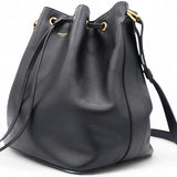 Paris Black Leather Small Emmanuelle Drawstring Bucket Bag