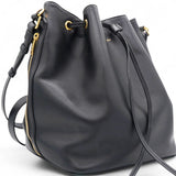 Paris Black Leather Small Emmanuelle Drawstring Bucket Bag