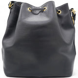 Paris Black Leather Small Emmanuelle Drawstring Bucket Bag