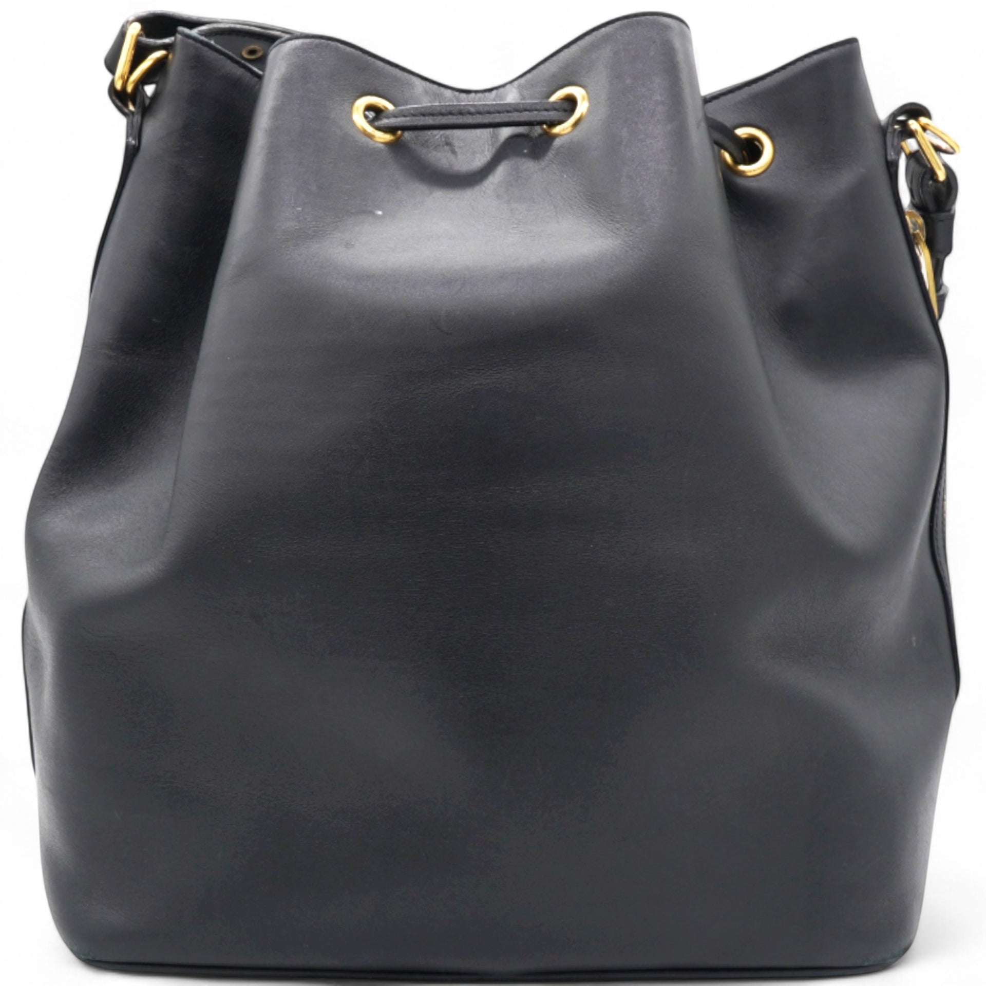 Paris Black Leather Small Emmanuelle Drawstring Bucket Bag