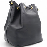 Paris Black Leather Small Emmanuelle Drawstring Bucket Bag