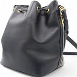 Paris Black Leather Small Emmanuelle Drawstring Bucket Bag