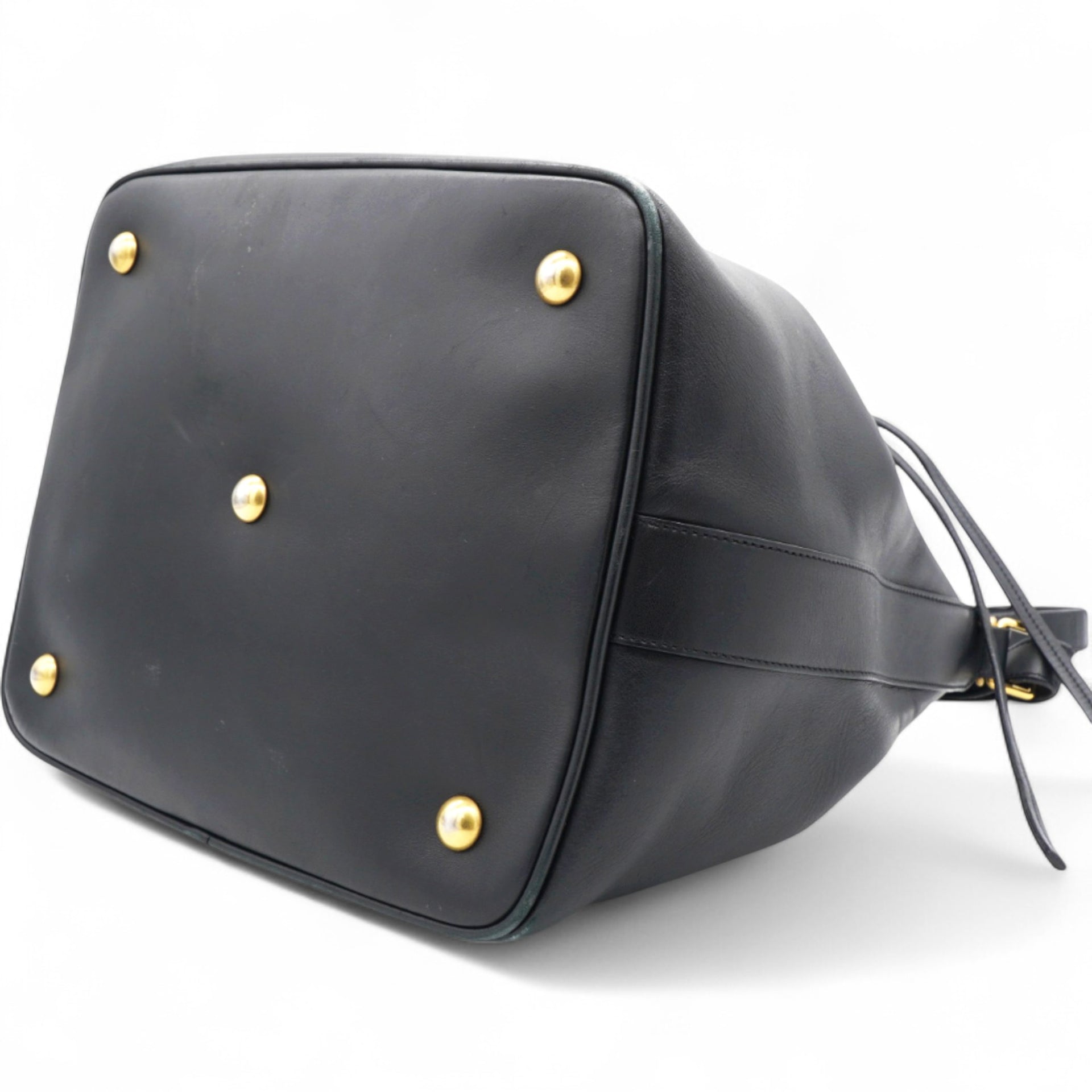 Paris Black Leather Small Emmanuelle Drawstring Bucket Bag