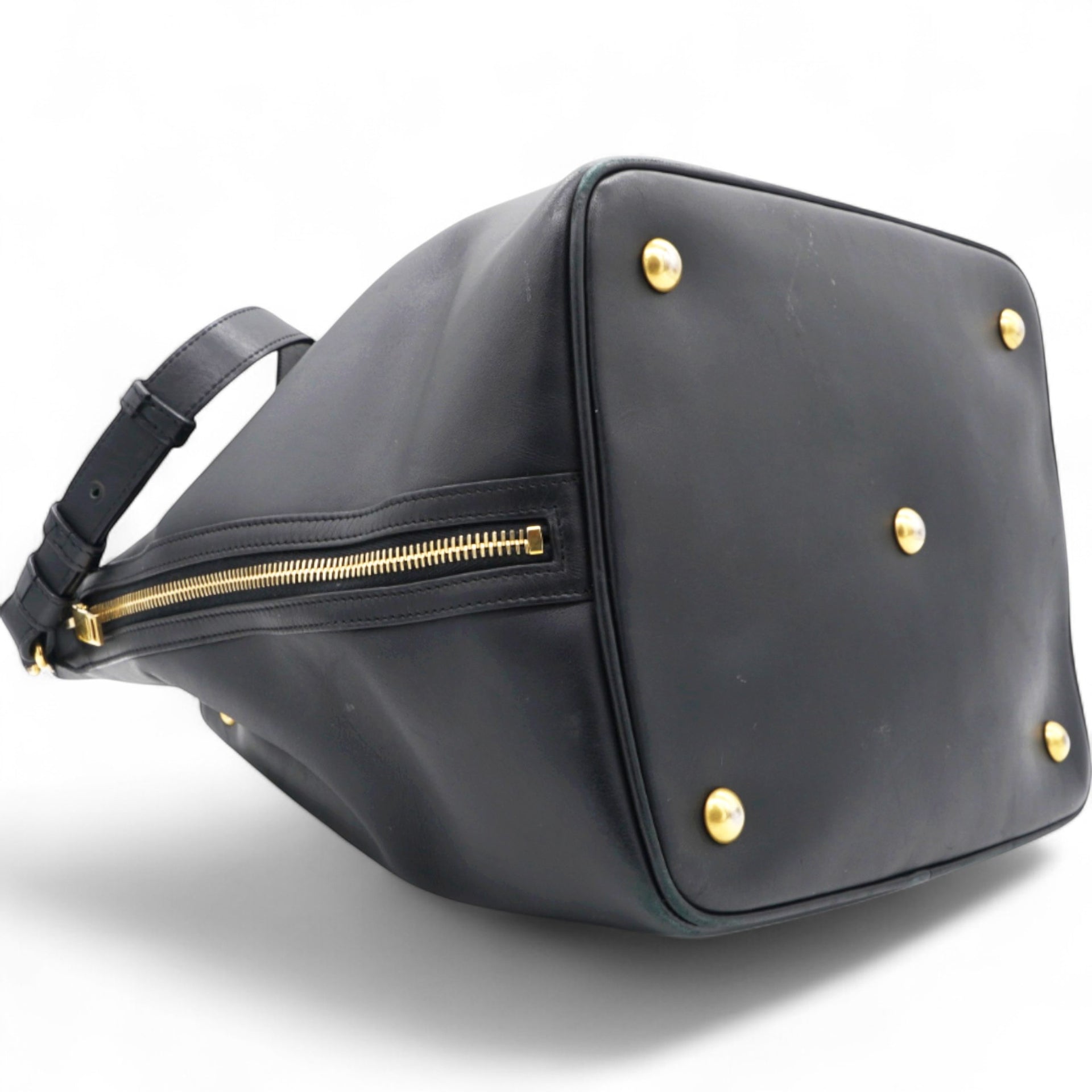 Paris Black Leather Small Emmanuelle Drawstring Bucket Bag