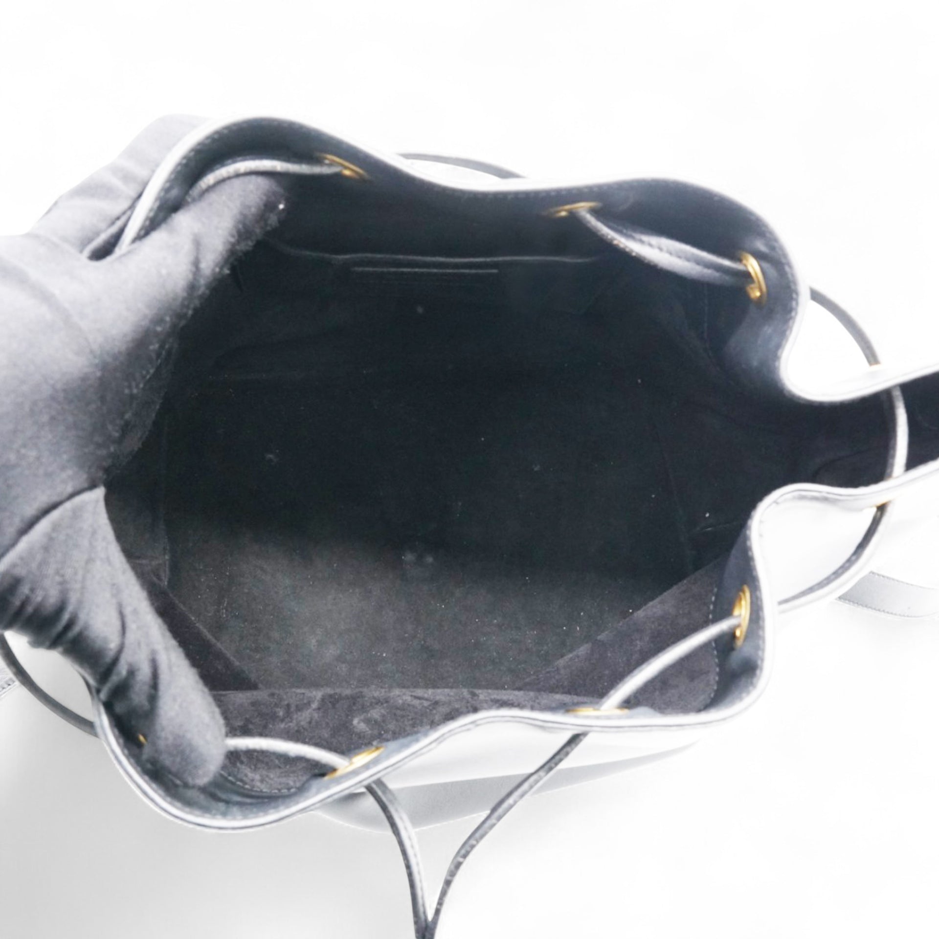 Paris Black Leather Small Emmanuelle Drawstring Bucket Bag