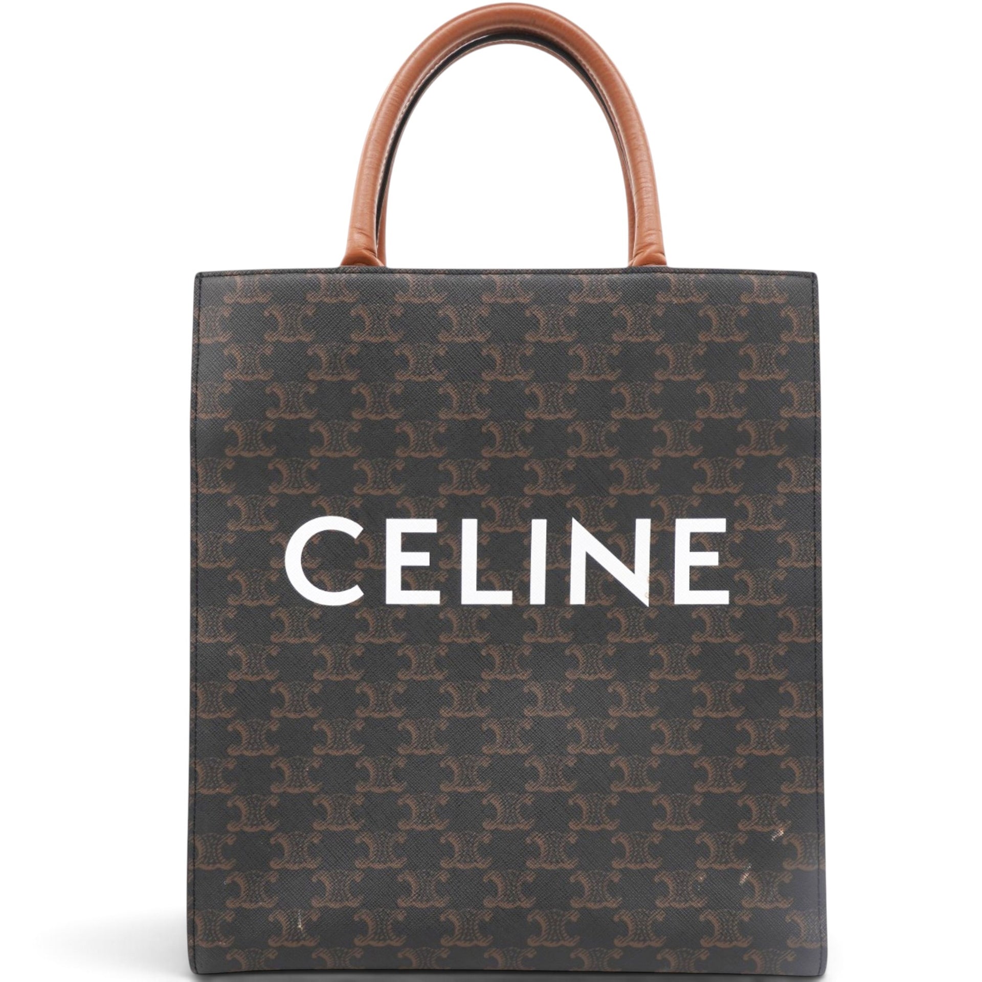Triomphe Canvas Calfskin Small Vertical Cabas Tan