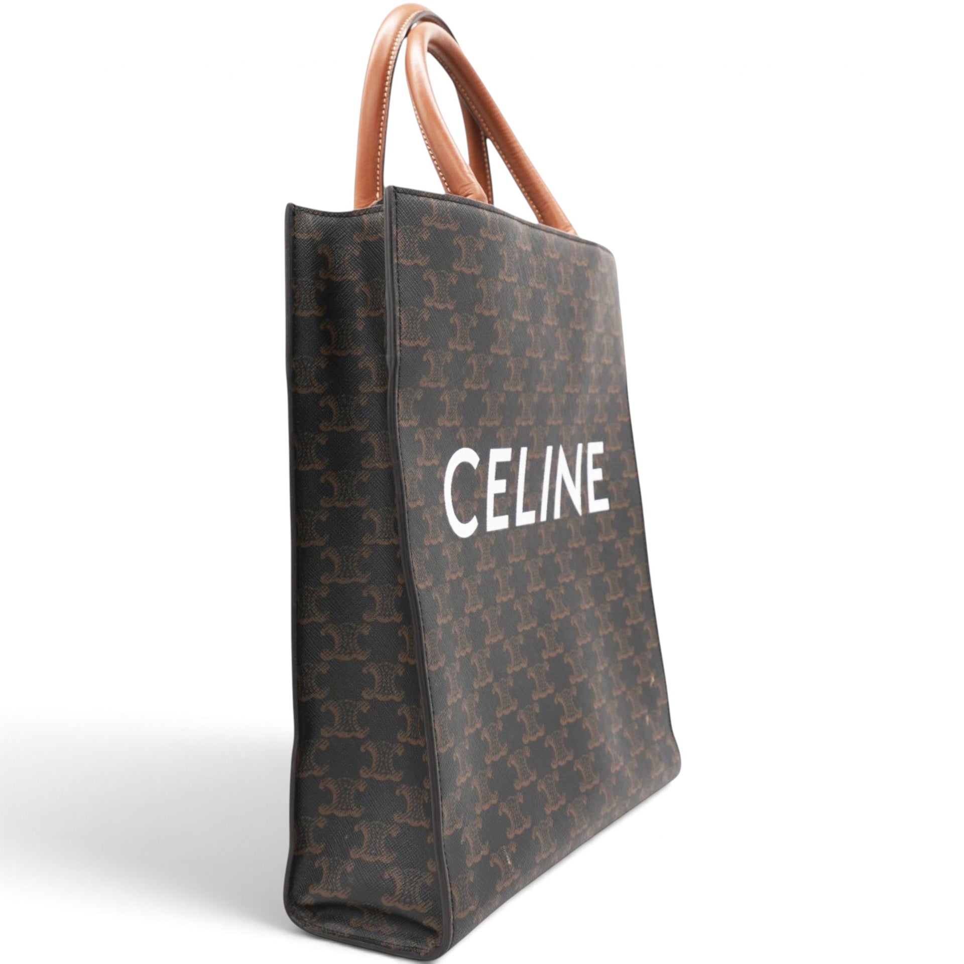 Triomphe Canvas Calfskin Small Vertical Cabas Tan