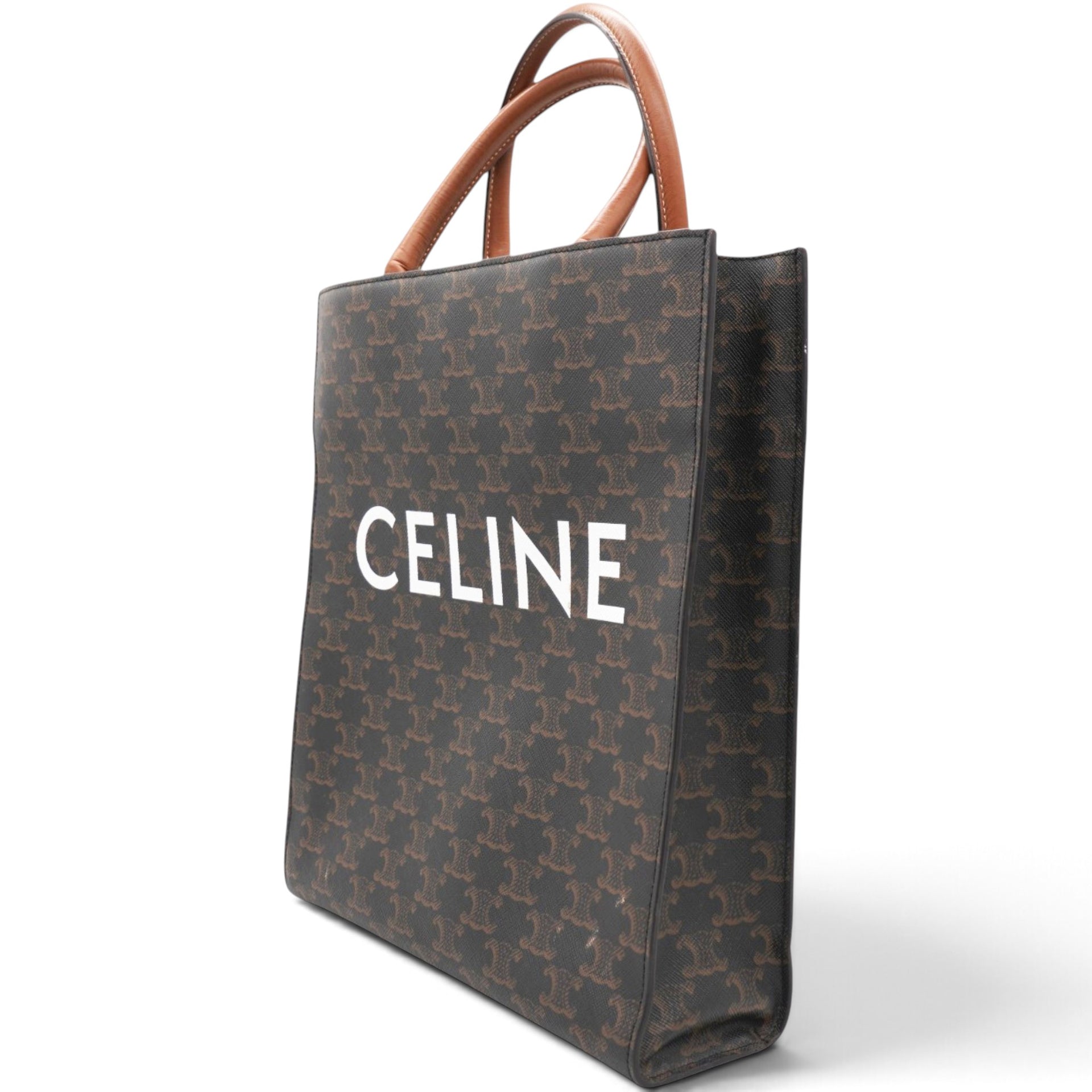 Triomphe Canvas Calfskin Small Vertical Cabas Tan