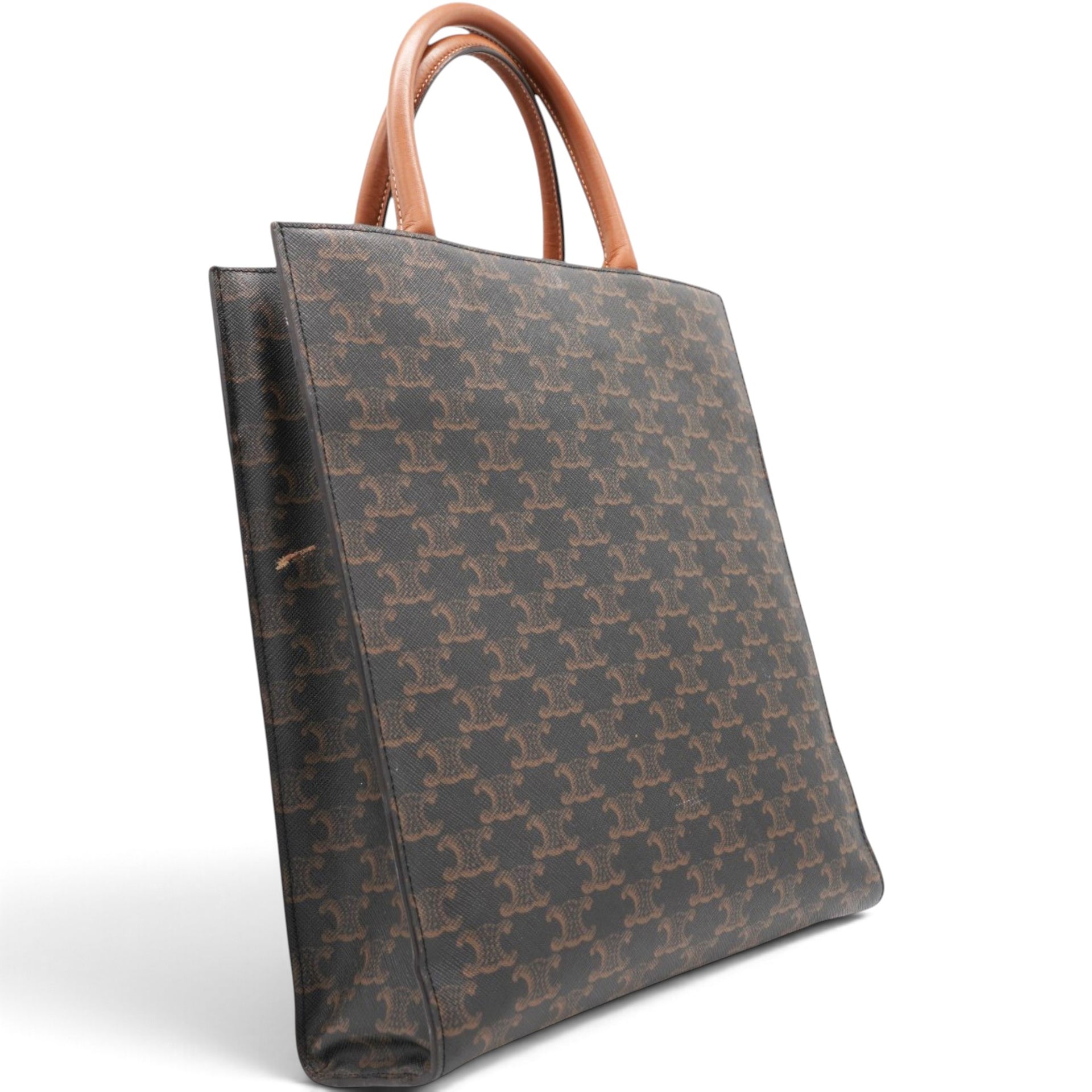 Triomphe Canvas Calfskin Small Vertical Cabas Tan