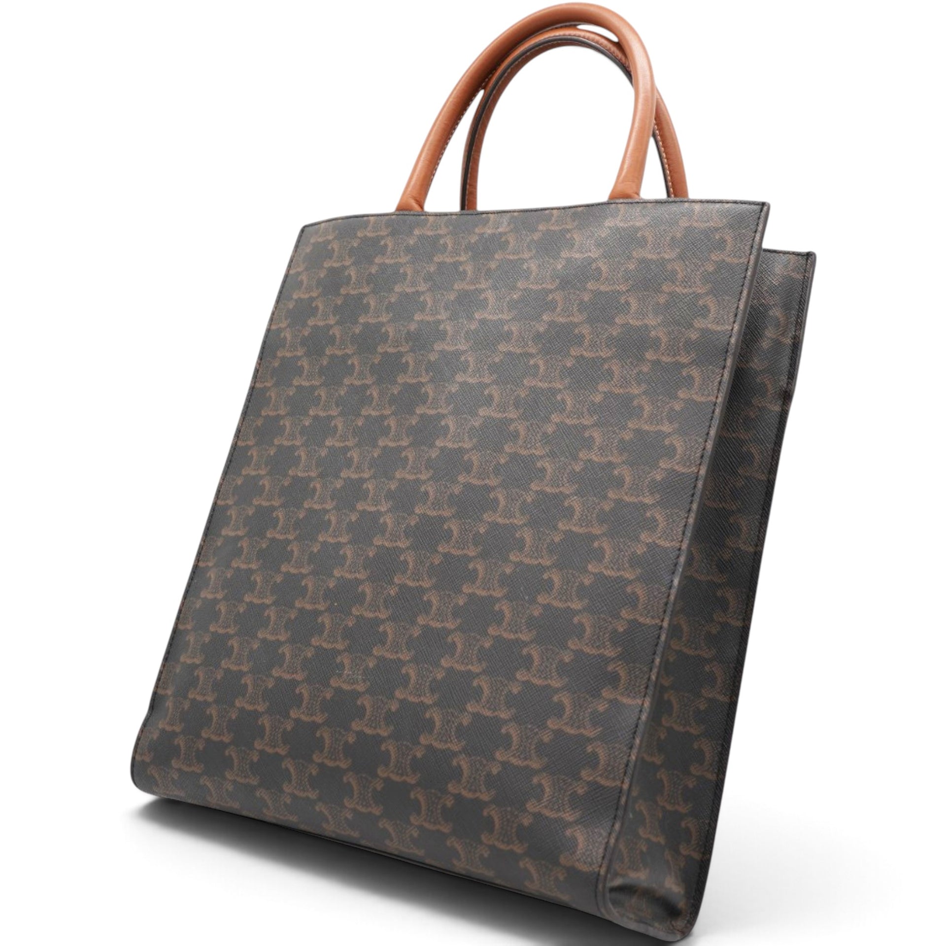 Triomphe Canvas Calfskin Small Vertical Cabas Tan