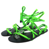 Neon Green Woven Fabric Lace-Up Sandals 38