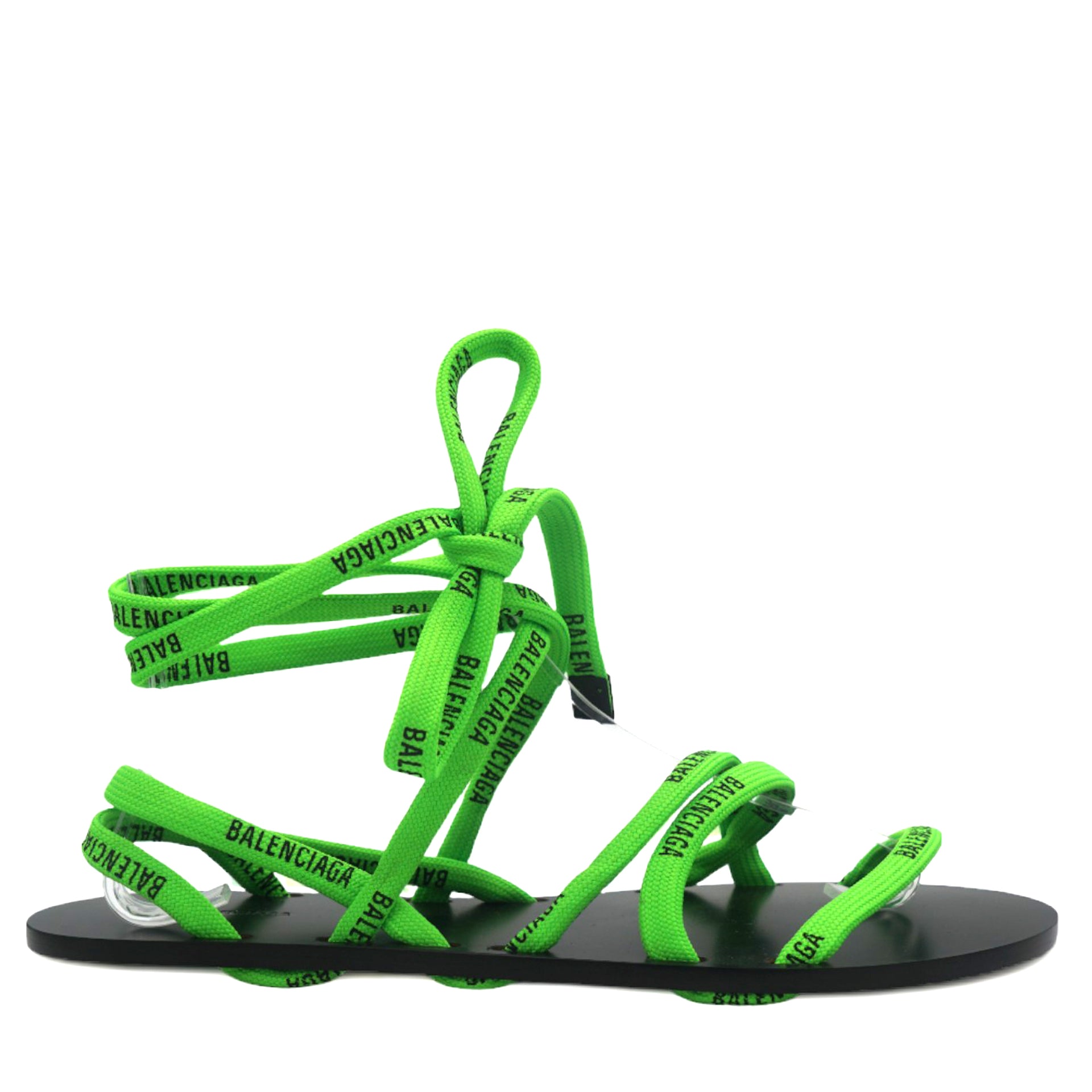 Neon Green Woven Fabric Lace-Up Sandals 38