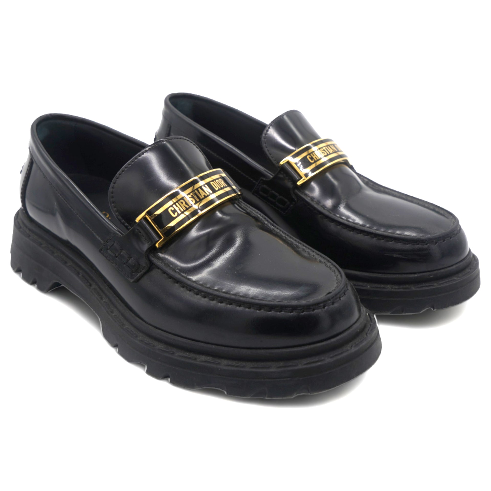 Shiny Calfskin Boy Loafers 37 Black