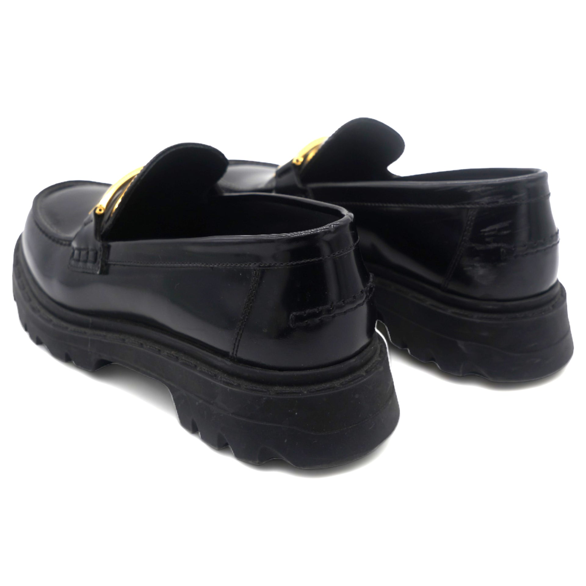 Shiny Calfskin Boy Loafers 37 Black