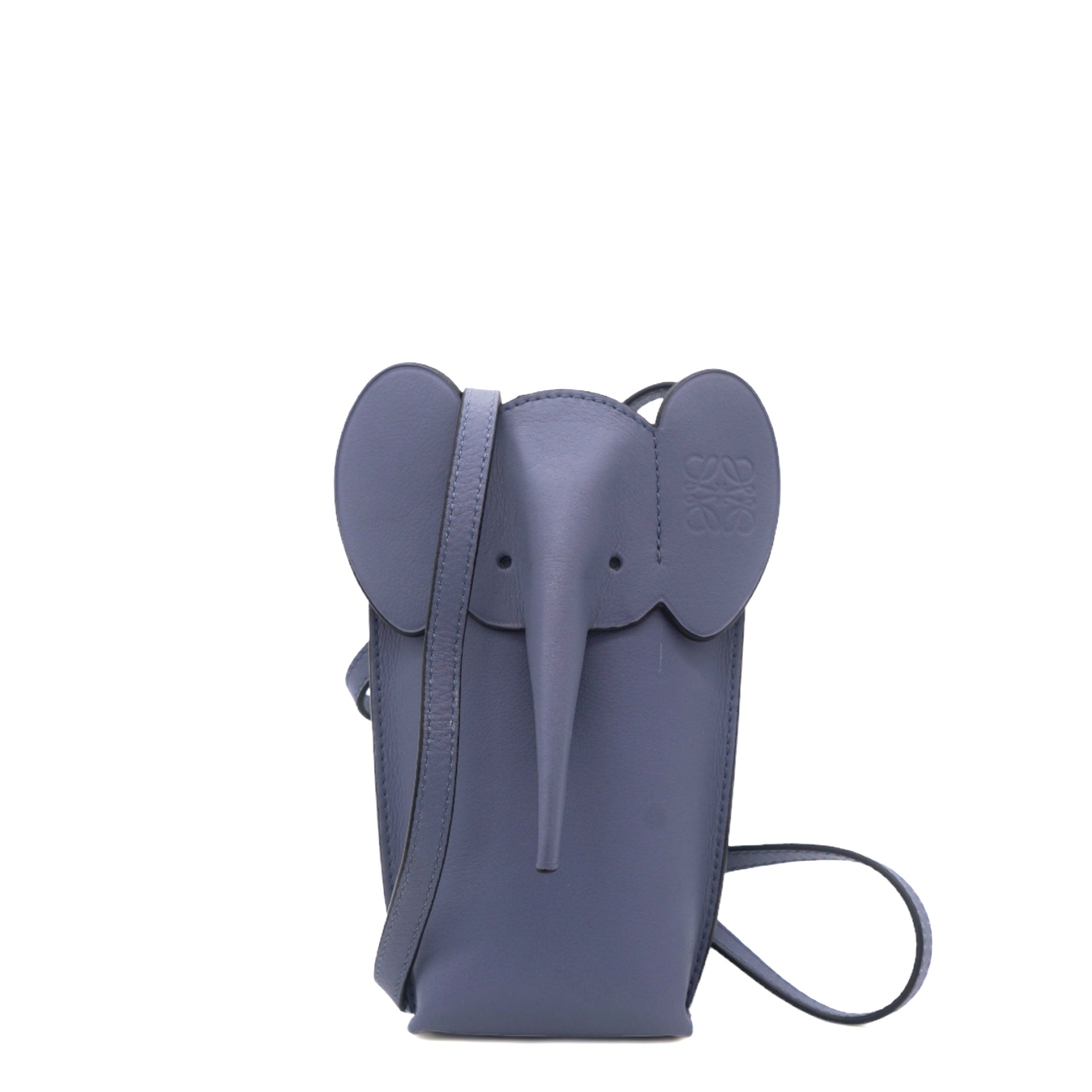 Calfskin Elephant Pouch Crossbody Bag Blue