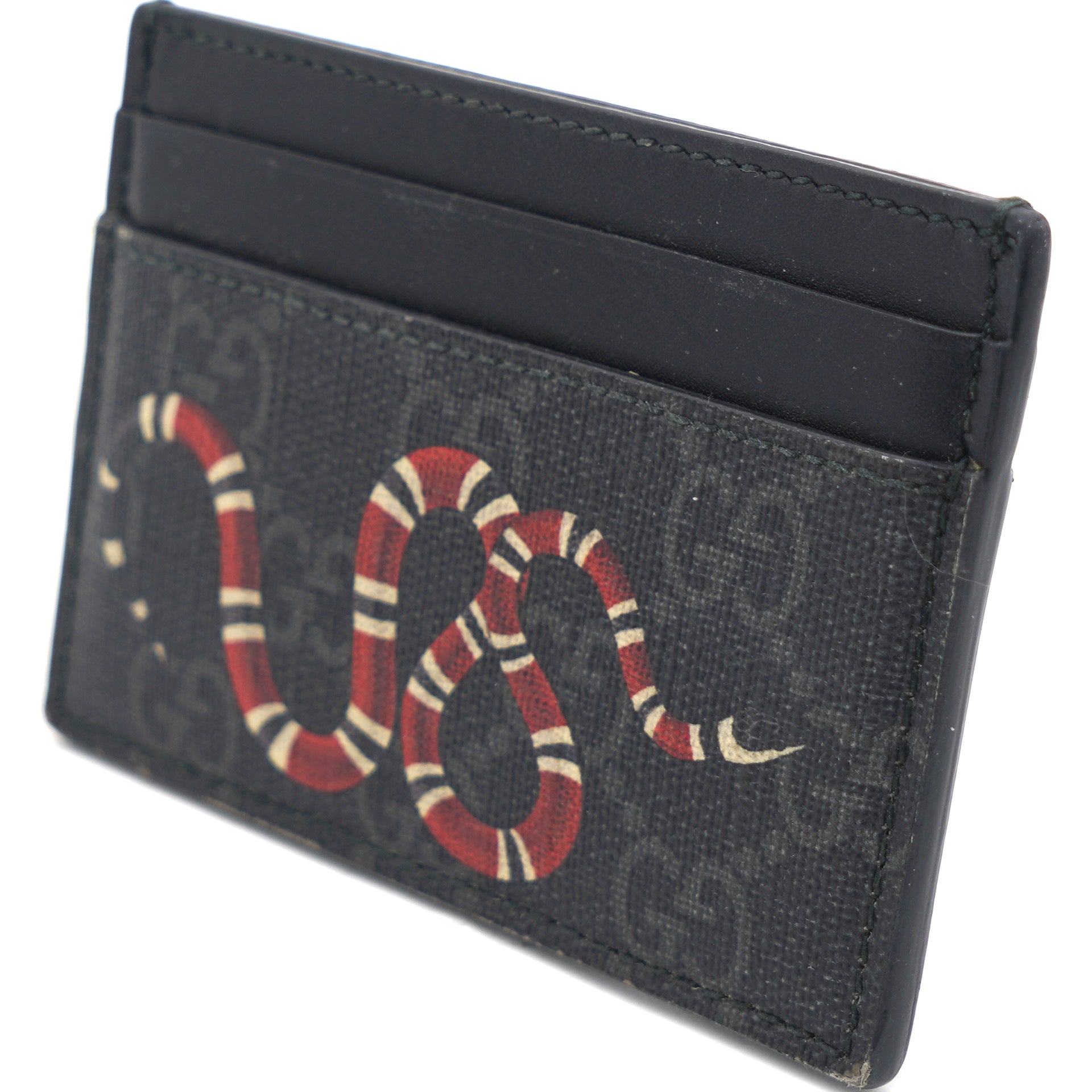 Black GG Supreme Canvas and Leather Kingsnake Card Holder