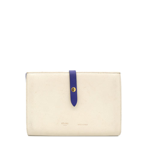 Large Strap Wallet in Grained Calfskin White/Blue