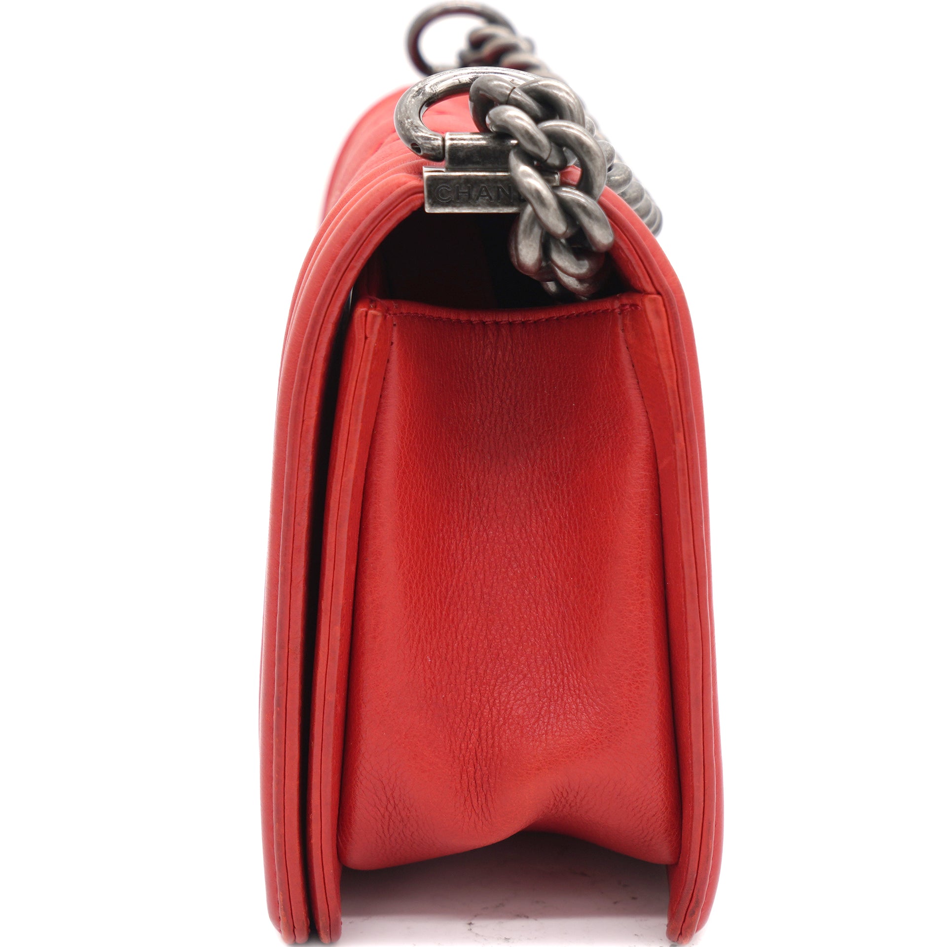 Quilted Medium Boy Bag Calfskin Red Ruthenium Hardware