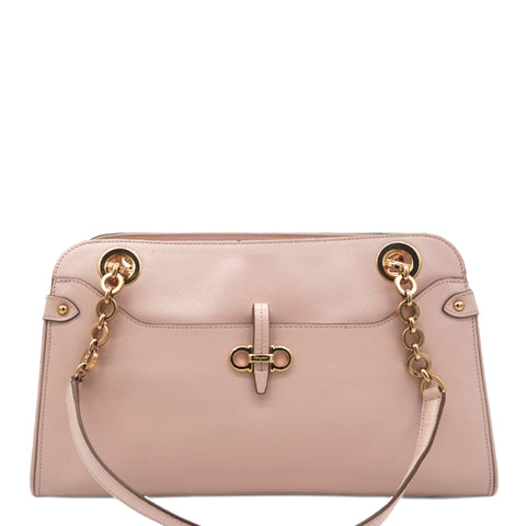 Pink Saffiano Leather Lysa Chain Tote Bag