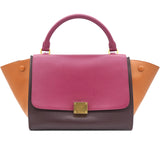 Tri-Color Leather and Suede Small Trapeze Top Handle Bag
