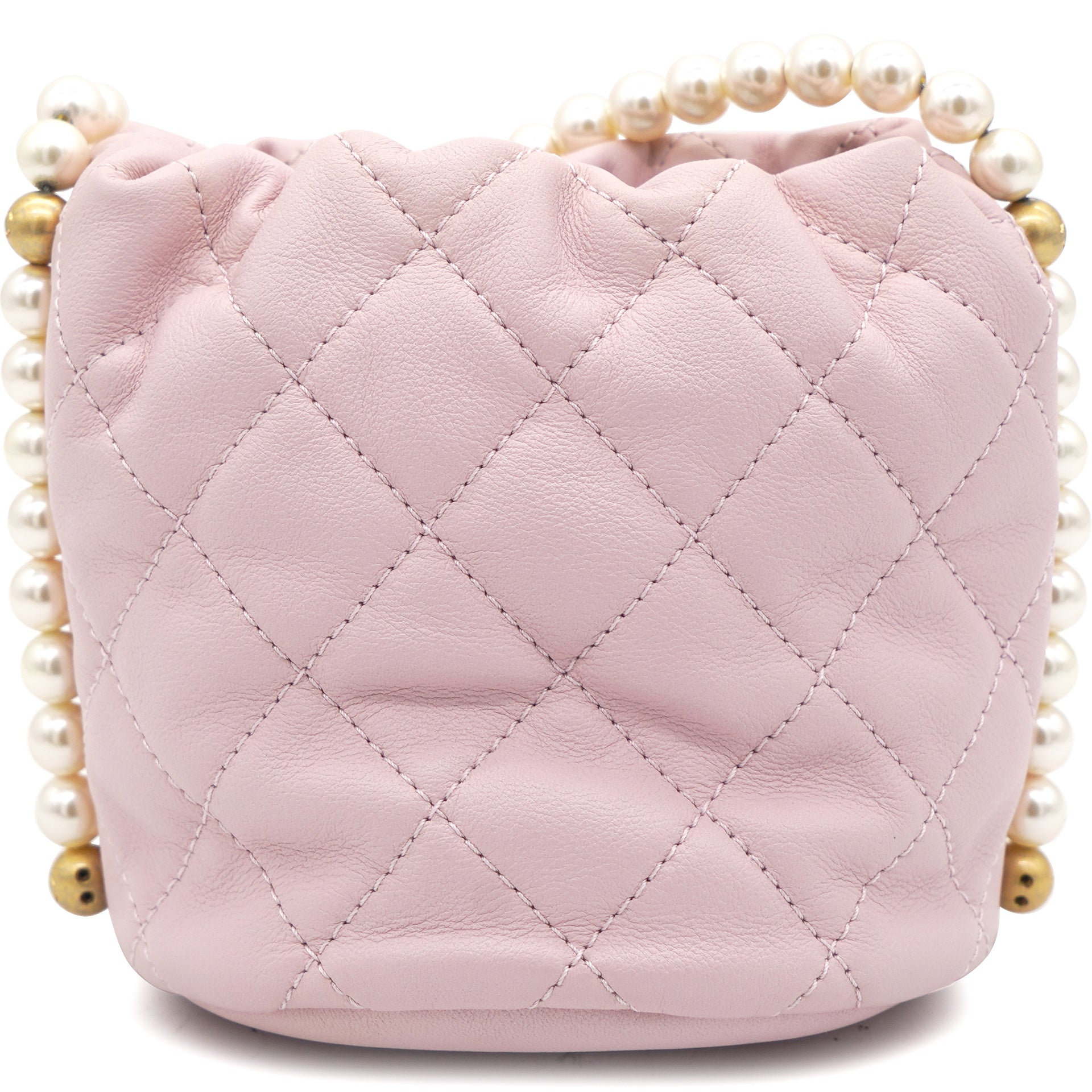 Calfskin Quilted Pearl Mini About Pearls Drawstring Bucket Light Pink