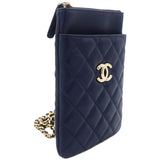 Lambskin Quilted Flap Front Pocket Phone Holder Bag Navy