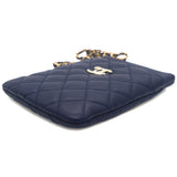 Lambskin Quilted Flap Front Pocket Phone Holder Bag Navy