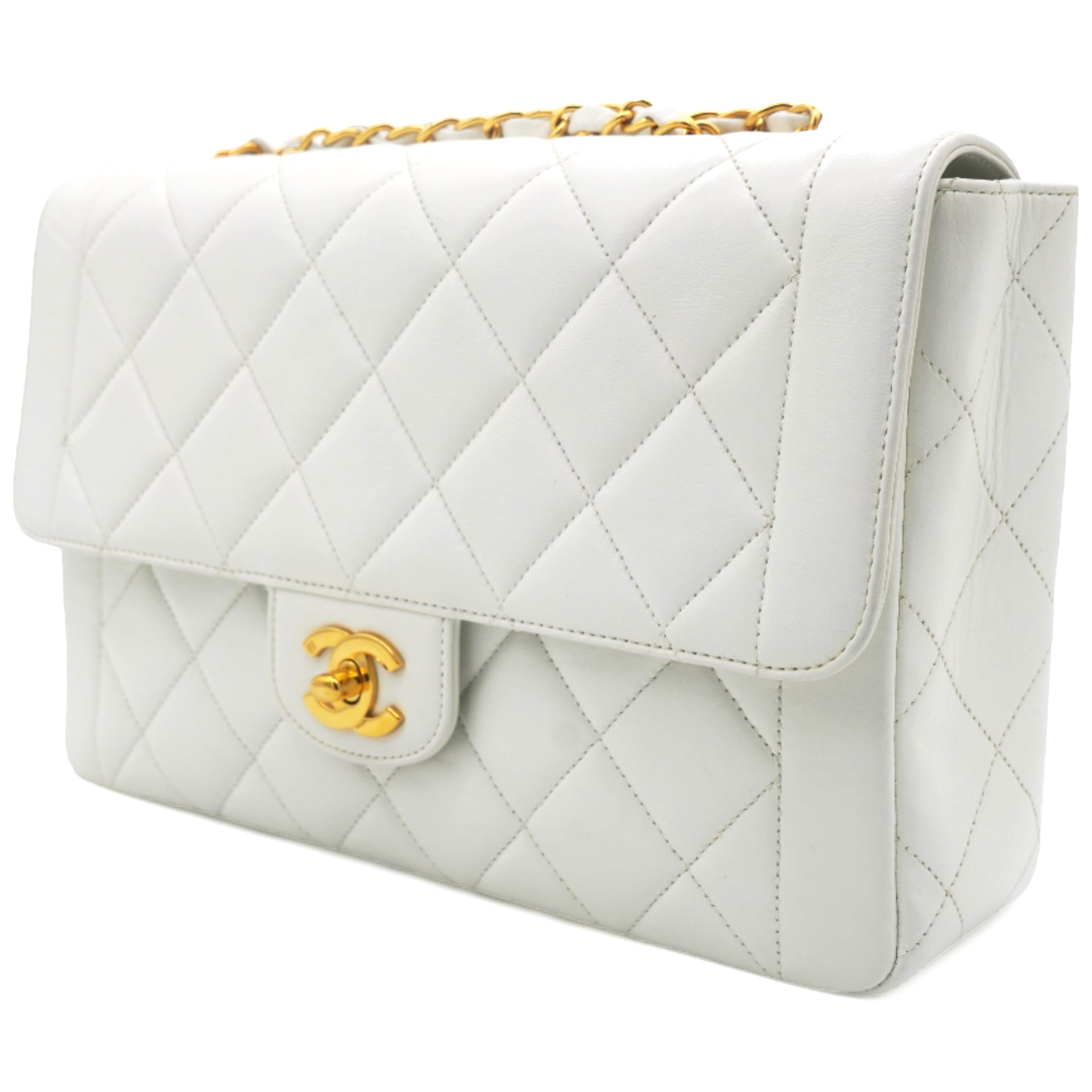 Lambskin Quilted Diana Bag White