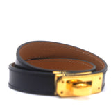 Kelly Double Tour Black Box Leather Yellow Gold-Plated Wrap Bracelet