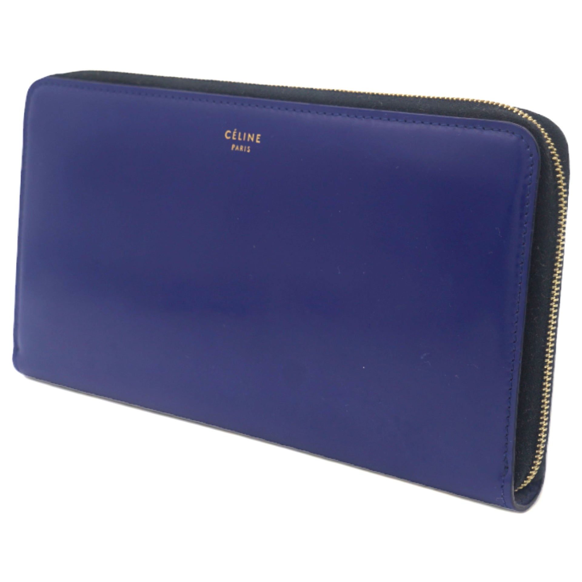 Celine Smooth Box Calfskin Large Zip Around Multifunction Wallet Blue
