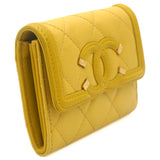 Caviar Quilted Filigree Flap Card Holder Yellow