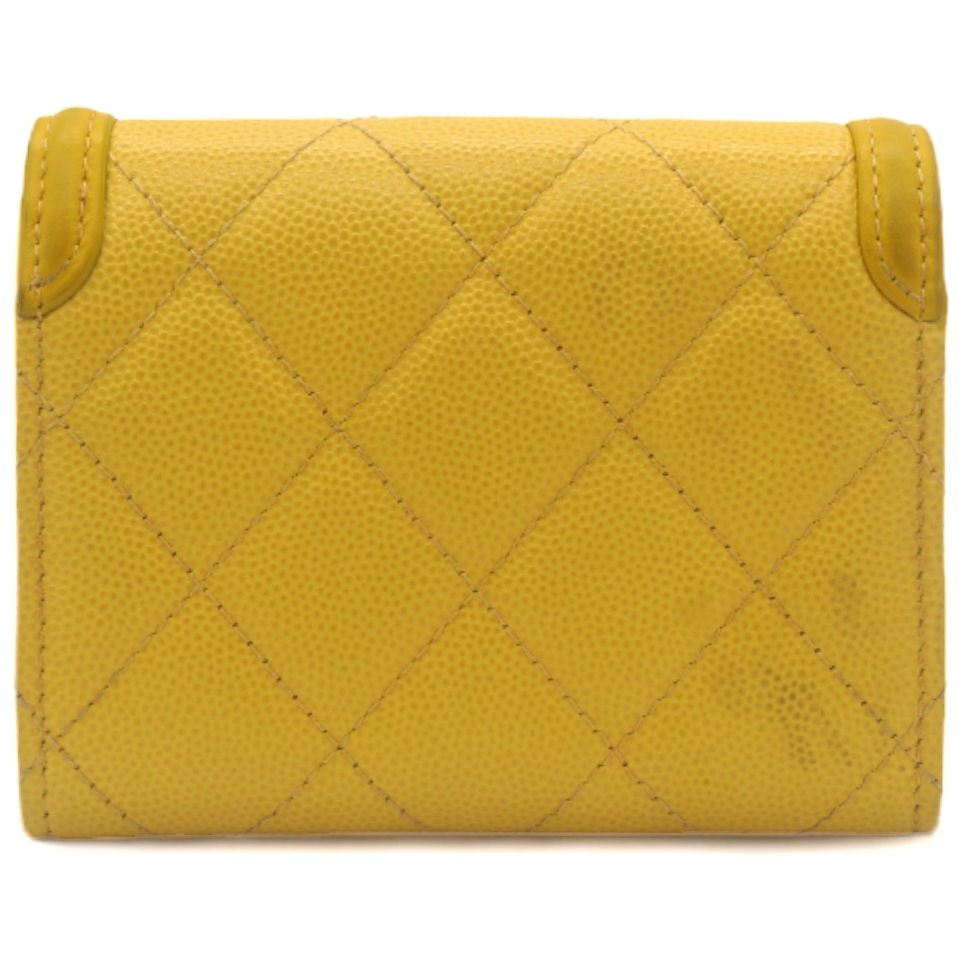 Caviar Quilted Filigree Flap Card Holder Yellow