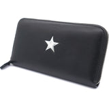 Black Coated Leather Silver Star Zip Around Wallet