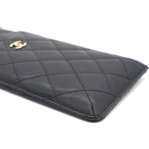 Black Quilted Caviar Leather Phone Wallet