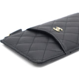 Black Quilted Caviar Leather Phone Wallet