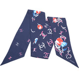 CC Logo and Flower Print Large Twilly Navy