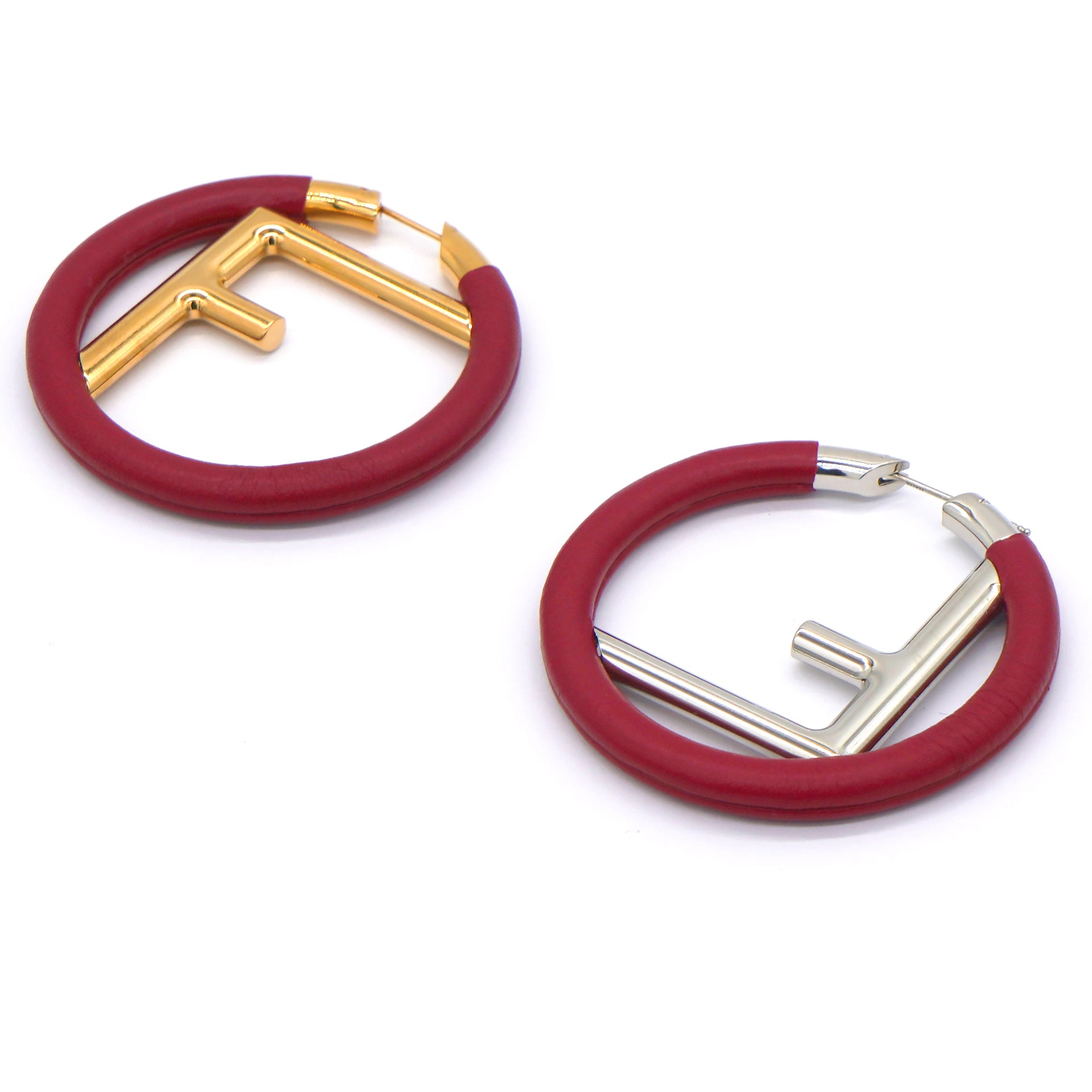 Leather Logo "F" Two Tone Hoop Earrings